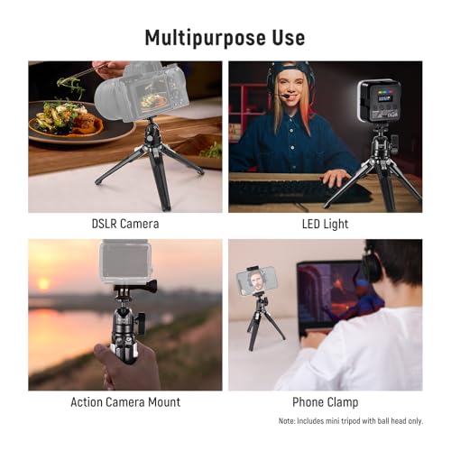 NEEWER Mini Desk Tripod, Metal Table Top Small Portable Travel Selfie Stick Stand with 360° Ball Head & 1/4" Screw for Camera Mobile Phone Holder Action Cam, Cleaning Cloth, Max Load 6.6 lbs, TP29 - style: TP29 w/Cleaning Cloth