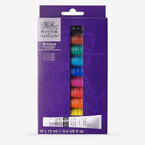 Winsor & Newton Artisan Water Mixable Oil Paint Set, 10 x 12ml Tubes | Clean with water; no solvents needed. Color depth, lightfastness, opacity/transparency are the same as traditional oils. - style: Tube Set 10 x 0.4-oz