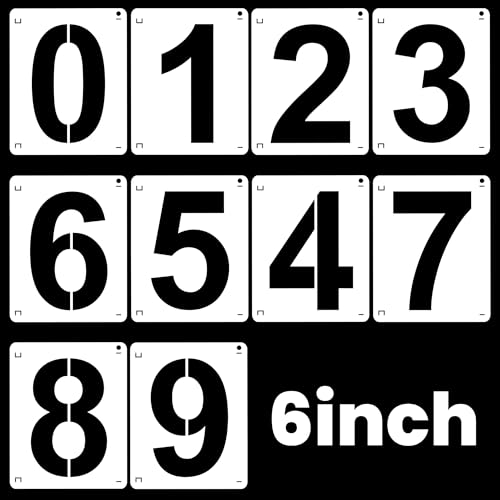 6Inch Number Stencils,10Pcs Plastic Stencils Reusable Curb Stencil Kit | Washable 0-9 Large Number Stencil for Address Painting,Digital Templates for Spray Painting,DIY Crafts,Address Signs - size: 6Inch