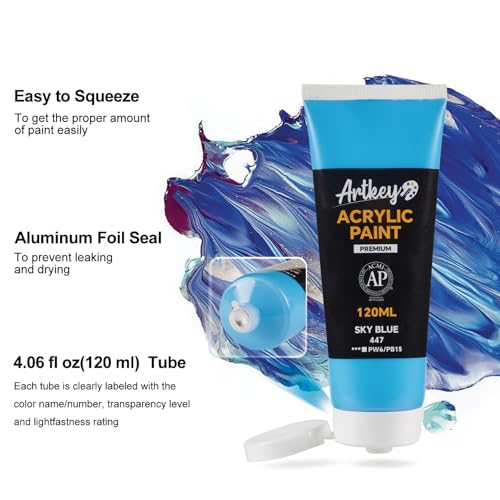 Artkey Acrylic Paint - Sky Blue (120 ml/4.06 oz) Tubes, Rich & Vibrant Pigments, Professional Artists Acrylic Paints - Art Supplies for Canvas Wood Rock Clay Fabric Ceramics Art Crafts Painting - color: Sky Blue, size: 4.06 Fl Oz (Pack of 1)