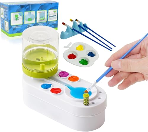 Upgraded All in 1 Paint Brush Cleaner: Paintbrush Cleaners Tool Paint Brush Rinser Paint Water Dispenser Painting Station for Acrylic, Watercolor, Oil Paint（Give 4 Pen & Pen holder & paint tray） - color: 03 New Green