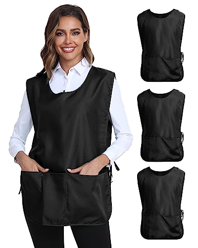 Unisex Cobbler Apron with 3 Deep Pockets, Smock Vest Apron | Multiple colors available, Blank No-Logo, Adjustable Drawstring & Side Ties, Applicable for Cooking, Kitchen,Garden, Cleaning - color: 3 Pack - Black