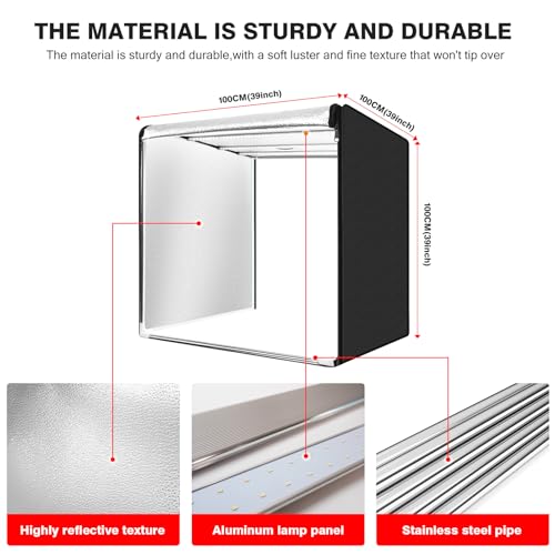 Photo Light Box, 39 inch Photography Light Box with 210 LEDs Lights & 4 Color Backgrounds Professional Dimmable Shooting Tent Kit for Large Product Photography - size: 39 x 39 inches