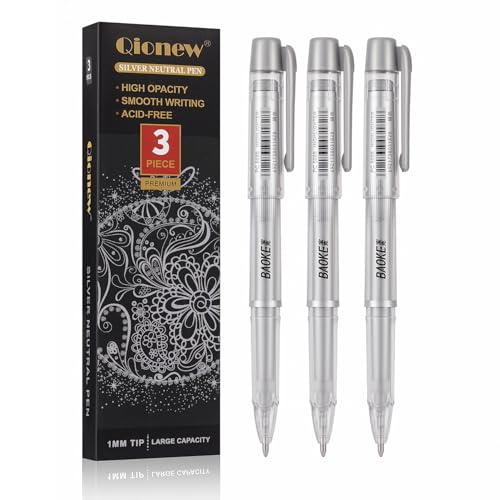 Qionew Silver Gel Pens, 3 Pack, Silver Gel Ink Pen Set for Art Highlight | Fine Point Gel Ink Pen, Opaque Archival Ink Pens, Silver Pen for Black Paper Drawing, Illustration, Card Making, Journaling - size: 1 Count (Pack of 3), style: Silver