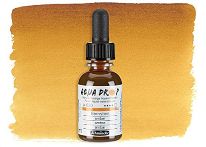 Schmincke - AQUA DROP, liquid, pigment-based watercolorcolour, amber in 30 ml pipette bottle, 24620034, for watercolorpainting, urban sketching, calligraphy, handlettering, lightfast - color: 620 Amber
