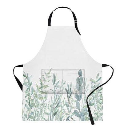 Britimes Apron with Pockets, 32x28 inch, for Women Men, Leaves Green - color: Green Plants