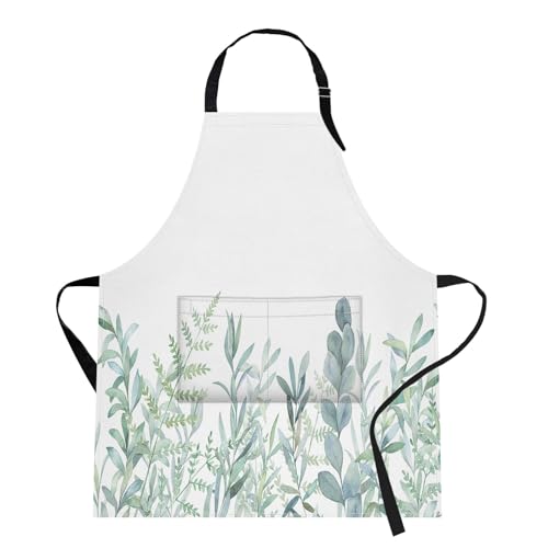 Britimes Apron with Pockets, 32x28 inch, for Women Men, Leaves Green - color: Green Plants