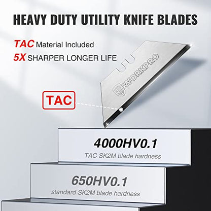 WORKPRO Premium Utility Knife Blades, TAC Diamond Coated SK2M, 10-Pack Utility Blades Replacement with Dispenser - style: 10-Pack