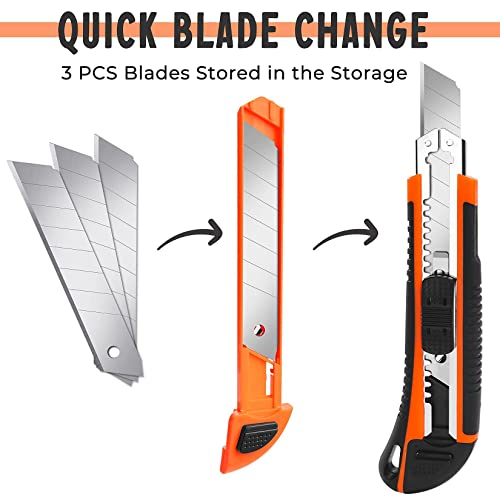 3Pack Box Cutter Retractable, Snap Off Utility Knife, Razor Knife - color: Multicolor