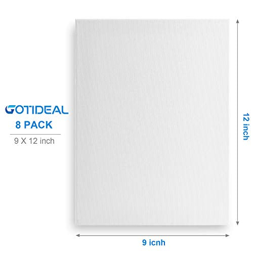 Stretched Canvas, 9x12 Inch Set of 8, Primed White | 100% Cotton Artist Canvas Boards for Painting, Acrylic Pouring, Oil Paint Dry & Wet Art Media - color: White, size: 9"x12"