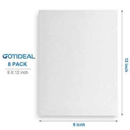 Stretched Canvas, 9x12 Inch Set of 8, Primed White | 100% Cotton Artist Canvas Boards for Painting, Acrylic Pouring, Oil Paint Dry & Wet Art Media - color: White, size: 9"x12"