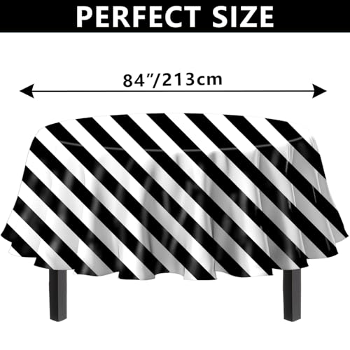 3 Pack Black and White Stripes Round Tablecloth Stripe Outdoor Table Cover Round Table Cover Plastic Table Cloth 84 in Round for Kitchen Dining Wedding Party