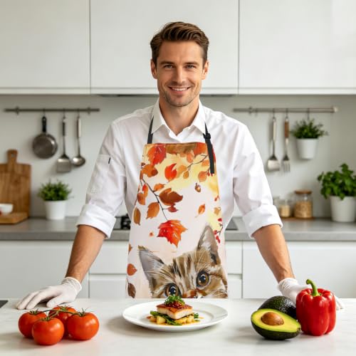 Imiss Waterproof Stain-Resistant Cooking Chef Aprons for Grill BBQ Baking 27 X 31 Inch - color: Fall Cat