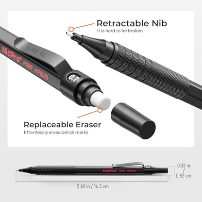 Nicpro 22PCS Art Mechanical Pencil Set， Metal Drawing Sketching With Eraser - color: Black, style: 0.5 0.7 0.9 2.0