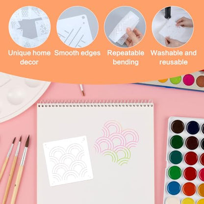 24Pcs Sashiko Stencil for Crafts, Reusable Embroidery Stencils Geometric Line Stencil Kit, Quilting Templates for Sewing Hand Quiltings Crafting Clothes