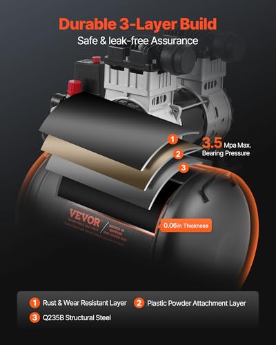 VEVOR Air Compressor, 10 Gallon Steel Tank, 2HP 5.3 CFM@90 PSI Oil Free Air Compressor & Max. 125PSI Pressure, 78dB Ultra Quiet Portable Compressor, for Auto Repair, Tire Inflation, Spray Painting - size: 10 Gallon