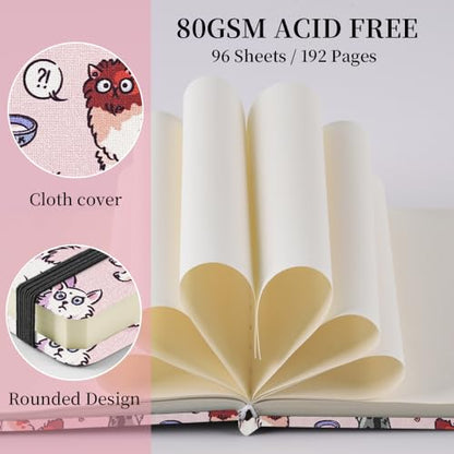 5x5 Pocket Sketch Book,80gsm Hardcover Art Sketchbook for Drawing Journal | Cloth Cover,80gsm Blank Paper,96Sheets,Lay-Flat,Portable Travel Creation Paint Diary Memo Planner,Dry MediaPink Cat - color: Cloth Cover-4.8x4.8in-Pink Cat