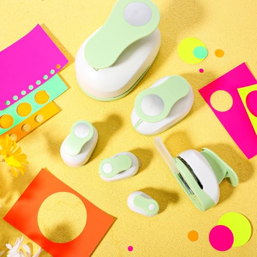 CHENGU 6 Pcs Circle Punch Set 3in/2in/1.5in/1in/0.6in/0.3in Scrapbook Hole Punchers Crafting with 10 Sticker Paper Round Cutter Scrapbook for Office Supplies DIY Albums Photos(Green) - color: Green, style: Circle