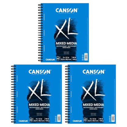 Canson XL Series Mixed Media Pad 9" x 12", 60 Sheets/Pad, Pack of 3 - size: 9x12, 3-Pack, style: Mixed Media