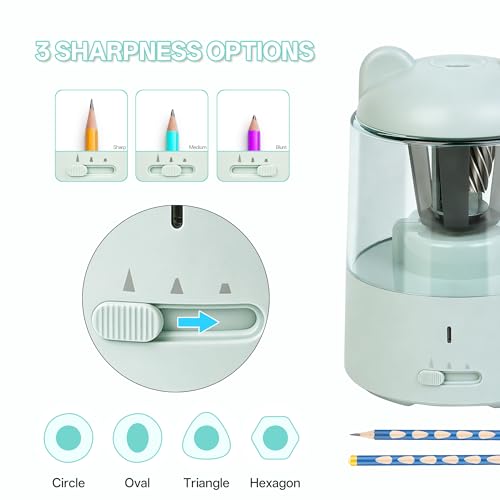 Electric Pencil Sharpener, Rechargeable Auto-Stop for 6-8mm,3 Modes | Fast Sharpen in 3s, Battery Powered, Heavy Duty Blade, Suitable for No.2(6-8mm), School/Home/Office - color: Green