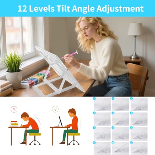 Phylosal Rechargeable A3 LED Light Pad with Built-in Stand, Magnetic Tracing Light Box for Drawing, Diamond Art Light Board with Side Button, Super Bright Light Table for Diamond Painting, Sketching - color: White, size: A3
