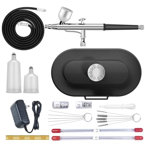 Airbrush Kit 0.2/0.3/0.5mm Nozzle/Sets,Kit with Air Compressor High Pressure Air Brush,Nail Airbrush,Ideal for Nails Art,Makeup,T-Shirt Painting,Cake ecorating DIY Model Crafting (Upgraded Version) - color: Upgraded version