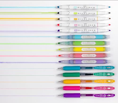 Zebra Pen Highligher Set, MILDLINER, KIRARICH & SARASA Clip, Assorted, 15Pk | Includes 5 MILDLINER Highlighters, 5 KIRARICH Glitter Highlighters & 5 SARASA Clip Gel Pens, Ideal for Journaling (76015) - style: Journaling and Creative Notetaking Set