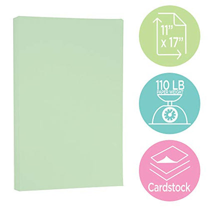 JAM PAPER Extra Heavy Weight 110lb Cardstock - 11 x 17 Tabloid Coverstock - Green - 50 Sheets/Pack - color: Green, size: 11" x 17"