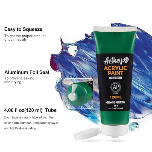 Artkey Acrylic Paint - Grass Green (120 ml/4.06 oz) Tubes, Rich & Vibrant Pigments, Professional Artists Acrylic Paints - Art Supplies for Canvas Wood Rock Clay Fabric Ceramics Art Crafts Painting - color: Grass Green, size: 4.06 Fl Oz (Pack of 1)