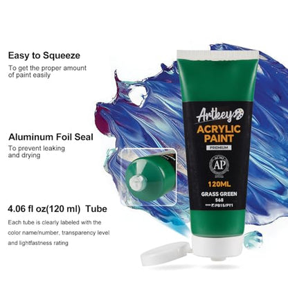 Artkey Acrylic Paint - Grass Green (120 ml/4.06 oz) Tubes, Rich & Vibrant Pigments, Professional Artists Acrylic Paints - Art Supplies for Canvas Wood Rock Clay Fabric Ceramics Art Crafts Painting - color: Grass Green, size: 4.06 Fl Oz (Pack of 1)