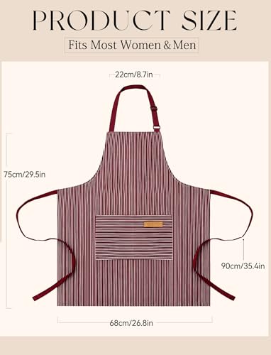 2 Pack Kitchen Cooking Aprons, Soft Aprons for Women Men with 2 Pockets Chef Apron with Adjustable Neck Strap and Long Tie - color: Red/Black