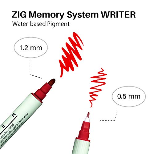 Zig WRITER 12 Colors Set, 0.5mm, 1.2mm, Dual Tip, Waterproof and Smudge proof when dry, Archival Quality, No mess, Photo-Safe, Acid Free, Lightfast, Odourless, Xylene Freeing, Made in Japan - style: 12 Colors
