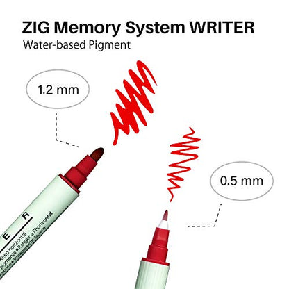 Zig WRITER 12 Colors Set, 0.5mm, 1.2mm, Dual Tip, Waterproof and Smudge proof when dry, Archival Quality, No mess, Photo-Safe, Acid Free, Lightfast, Odourless, Xylene Freeing, Made in Japan - style: 12 Colors