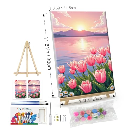 ATDMS Flowers Paint by Numbers Kit for Adults with Frame 8x12 Inch - color: Tulips 267