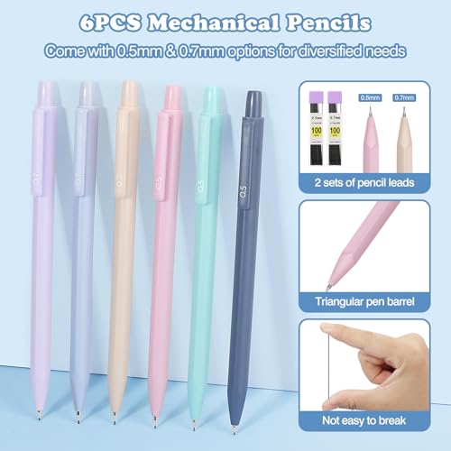MoKo Pencil Case with Supplies, 56Pcs Aesthetic School Set, Pink | Includes 12 gel pens, 12 highlighters, 6 mechanical pencils, refills, sticky notes, index tabs, rulers and correction tapes. - color: Pink-56P