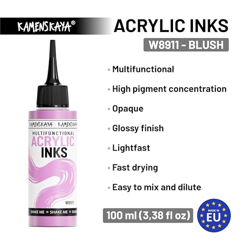 Acrylic Inks, 'Blush' Acrylic Ink, 3.38 Fl Oz (100 ml) | Highly Concentrated, Multifunctional Liquid Acrylic Paint - color: Blush