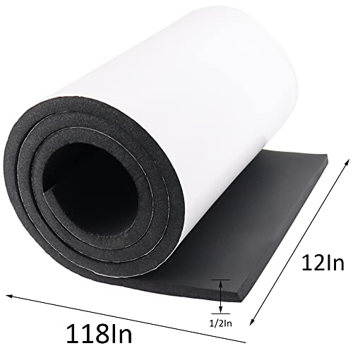 DGSL Foam Insulation Neoprene Sheets with Adhesive, 12''W x 118''L x 1/2''T | Weatherproof Soundproof Padding for Automotive, Multi-Function Soundproof Large Closed Cell Neoprene Rubber Roll - color: Black, size: 12 in x 118 in x 1/2 Inch
