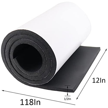 DGSL Foam Insulation Neoprene Sheets with Adhesive, 12''W x 118''L x 1/2''T | Weatherproof Soundproof Padding for Automotive, Multi-Function Soundproof Large Closed Cell Neoprene Rubber Roll - color: Black, size: 12 in x 118 in x 1/2 Inch