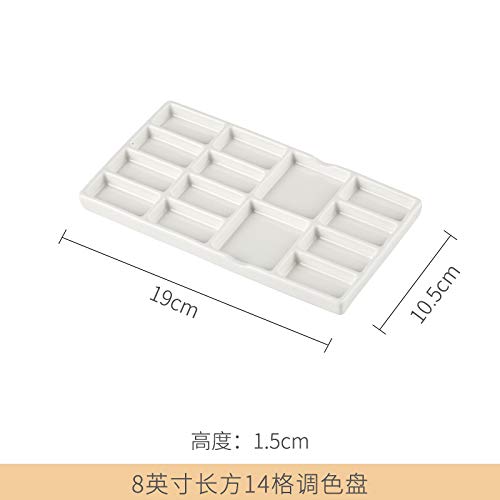 Ceramic Paint Palette, Watercolor Porcelain Paint Mixing Pallet, Tray,14 Wells, Easy to Clean,Rectangular