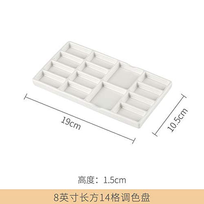 Ceramic Paint Palette, Watercolor Porcelain Paint Mixing Pallet, Tray,14 Wells, Easy to Clean,Rectangular
