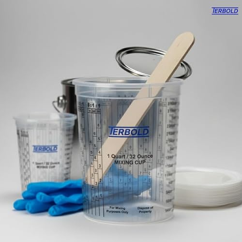 Terbold Paint Mixing Cups 32oz (12 Pack) | Disposable Plastic Measuring Cups for Epoxy Resin & Automotive Paint - size: 32oz