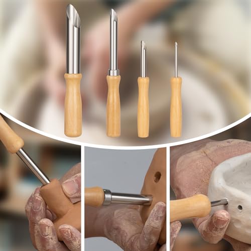 Amrules 4 Pcs Clay Hole Cutters Sculpting Tools Set for Pottery - color: Lightyellow-Hole-4Pcs
