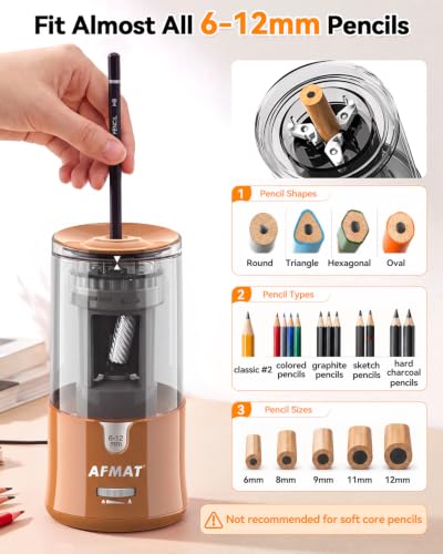 AFMAT Electric Pencil Sharpener, Plug-in Pencil Sharpener for 6-12mm Pencil - color: Brown