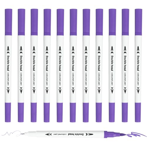 PATIKIL 12Pack Dual Brush Markers, Violet Watercolor Fine and Brush Tips Pens Colored Marker Calligraphy Coloring Art Supplies Set for Coloring Book Illustration Sketching Journaling - color: Violet
