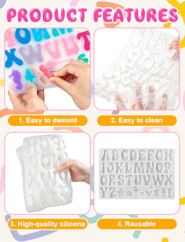 Alphabet Keychain Mold with Hole with 36 Pcs Key Ring Accessory | Reversed Letter Keychain Silicone Molds, Letter Molds for Epoxy Resin Casting Craft DIY Pendants Ornaments Gift - color: Alphabet white