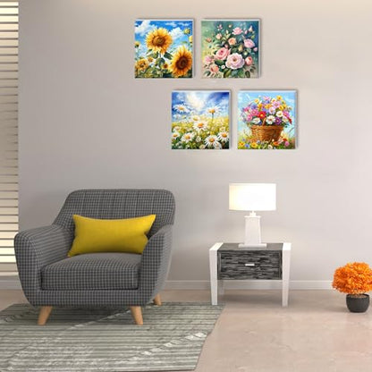 RoundFunny 8 Set Paint by Numbers Drawing Kit for Adults,Vibrant Blooms | 8x8 in. Mini Simple Painting Canvas Wooden Frame Easel Acrylic Paint Brush Funny Number Drawing Kit for Gift Wall Home Decor - style: Vibrant Blooms