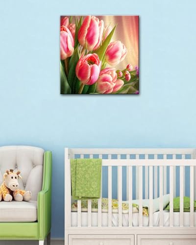Blissroot Framed Paint by Numbers Kit for Adults Beginner&Kids Ages 8-12,10x10inch Flowers Tulip Paint by Numbers with Frame, Small Tulips Paint by Number Framed Canvas (Without Easel) - color: BR001F1, size: 10"x10"