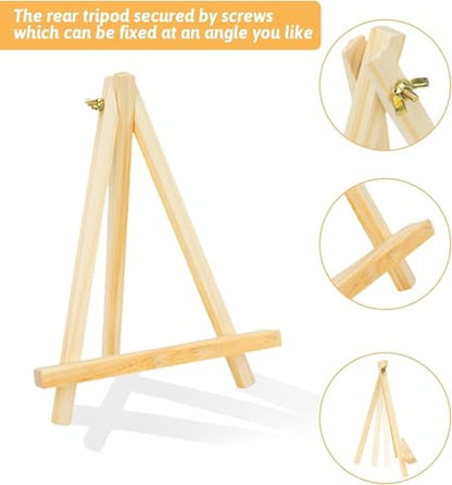 4Pack 9 Inch Pine Wood Easels, Easel Stand for Painting Canvases, Art, and Crafts, Tripod, Painting Party Easel, Kids Student Tabletop Easels for Painting, Portable Canvas Photo Picture Sign Holder - style: 4-pack