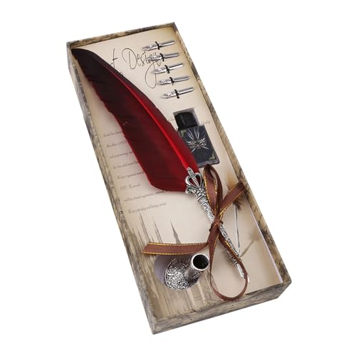 Greensen Vintage Quill Dip Pen Set with Ink, Antique Calligraphy Pen for Writing, Drawing, Signing, Complete Kit with 6 Nibs, Stand, Gift Box for Adults Teens Christmas Gift