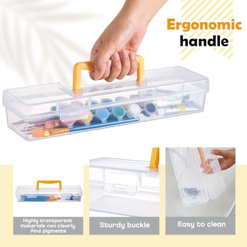 5 Pack Paint Brush Storage Box Portable 13" Long Paintbrush Drawing Tools | Clear Paint Brush Container Case with Handle, Pencils Organizer Holder for Artist Craft Art School Supplies
